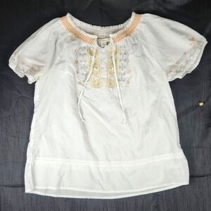 Khakis & Co Embroidered Peasant Shirt/Blouse Size Medium Cotton Boho